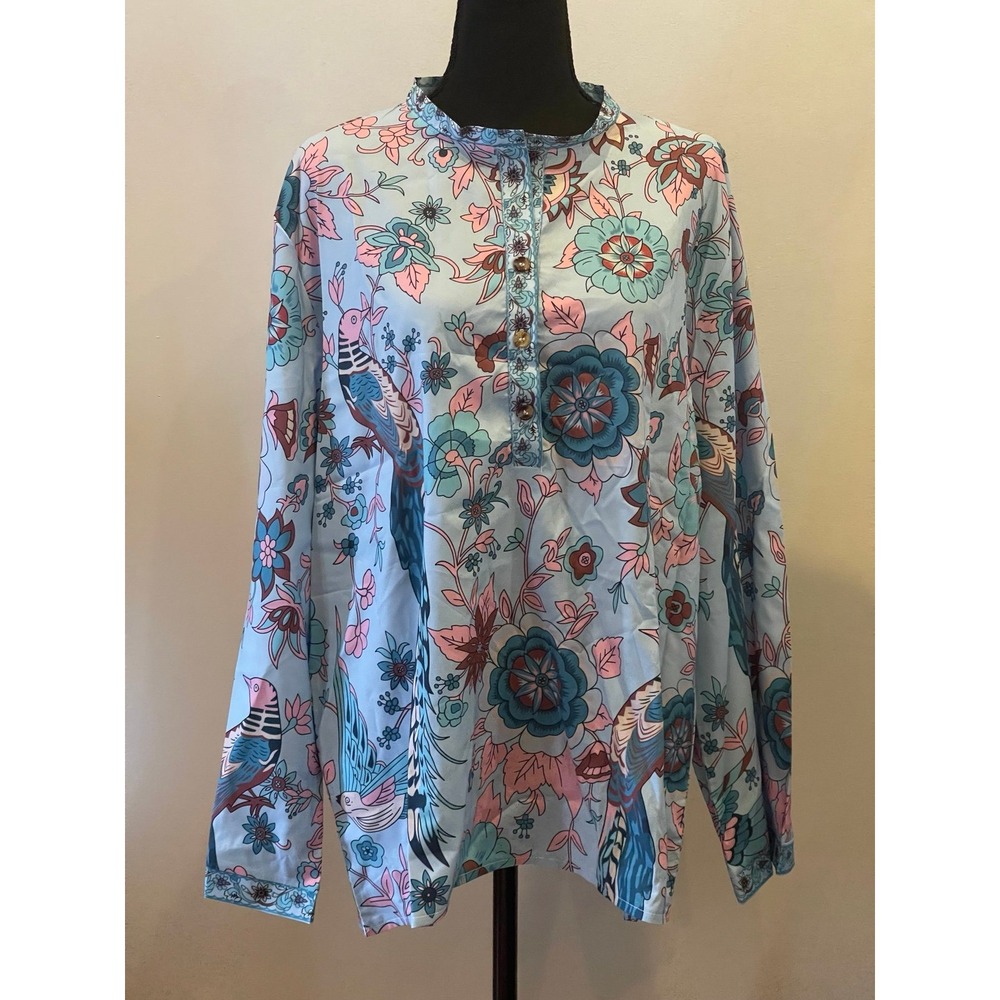 New in Bag Misslook‎ 2XL Light Blue Patterned Blouse